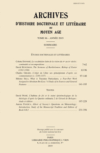 Image de Archives d'Histoire littéraire et doctrinale du Moyen Âge LXXXVI – 2019