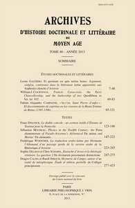 Image de Archives d'Histoire littéraire et doctrinale du Moyen-Âge LXXX – 2013