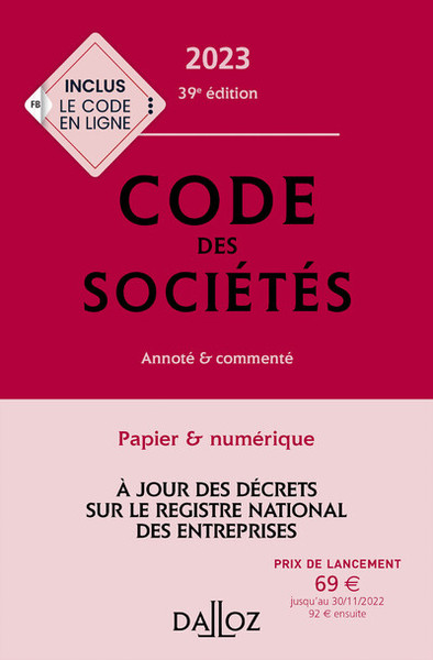 Image de Code des sociétés 2023 39ed - Annoté et commenté
