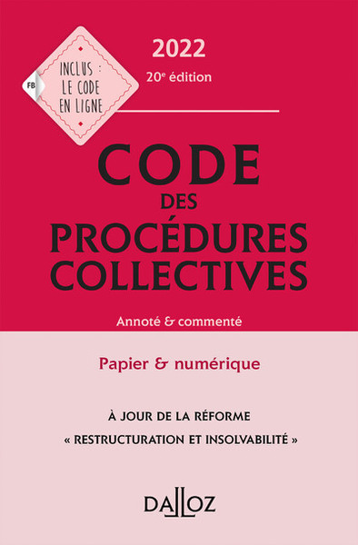 Image de Code des procédures collectives 2022, annoté & commenté. 20e éd.