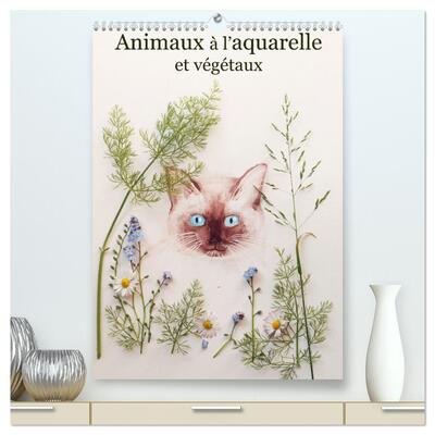 Image de Animaux à l'aquarelle et végétaux  (Calendrier mural 2026 DIN A2 horizontal) calendrier de bureau
