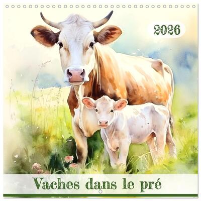 Image de Vaches dans le pré (Calendrier mural carré 2026 30x30 cm) Calendrier double avec une page pour vos prises de notes