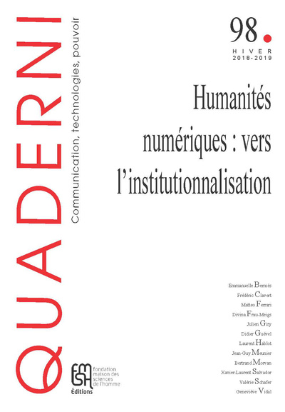 Picture of QUADERNI, N  98/HIVER 2018-2019. HUMANITES NUMERIQUES : VERS L'INSTIT