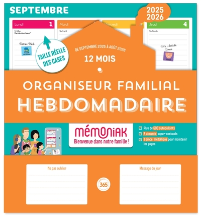 Picture of Organiseur familial hebdomadaire Mémoniak sept. 2025-août 2026, calendrier aimanté