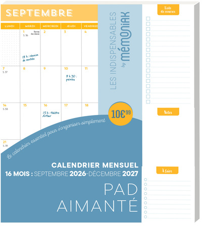 Image de Pad aimanté - calendrier mensuel septembre 2026 décembre 2027 - 16 mois