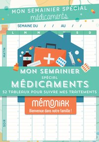 Image de Mon semainier spécial médicaments - 52 tableaux pour suivre mes traitements Mémoniak - bloc aimanté