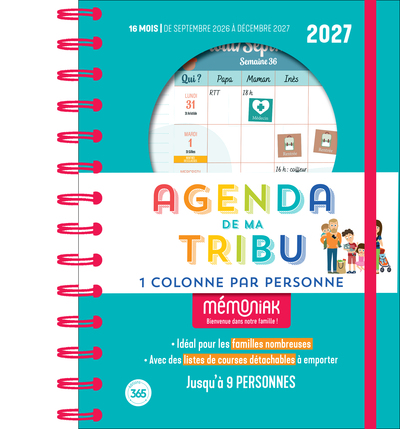 Image de Agenda de ma tribu Mémoniak 2027 - une colonne par personne - 16 mois - septembre 2026-décembre 2027