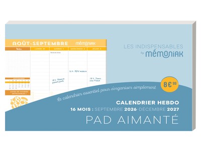 Image de Pad aimanté calendrier hebdomadaire 16 mois, septembre 2026 à décembre 2027