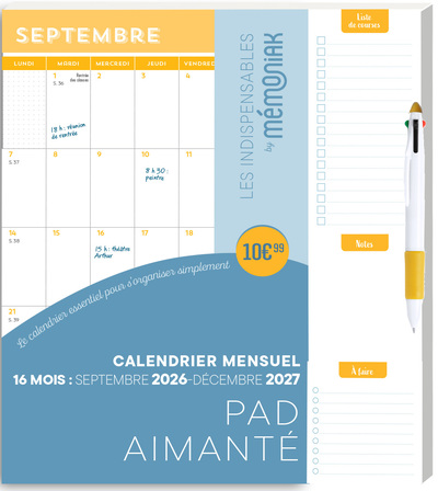 Picture of Pad aimanté mensuel 2027 avec stylo 4 couleurs - Calendrier mensuel janvier-décembre 2027