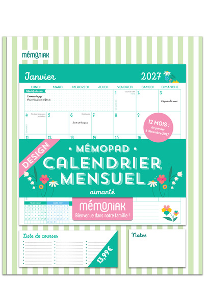 Picture of Mémopad calendrier mensuel aimanté 2027 - Design janvier - décembre 2027 12 mois