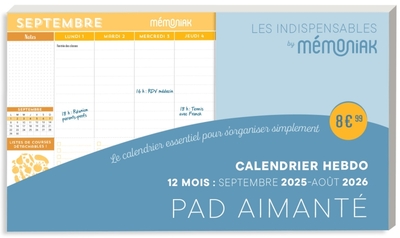 Image de Pad aimanté Calendrier hebdo sept. 2025-août 2026, mini prix mini place