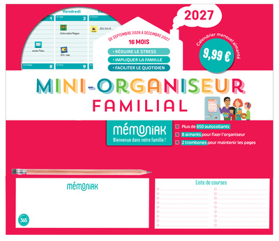 Image de Mini-organiseur familial Mémoniak 2027, calendrier mensuel, septembre 2026-décembre 2027