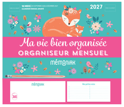Image de Mini-organiseur Mémoniak Ma vie bien organisée, calendrier mensuel, septembre 2026-décembre 2027