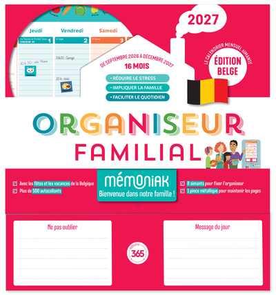 Image de Organiseur familial Mémoniak spécial Belgique 2027 - 16 mois, septembre 2026-décembre 2027