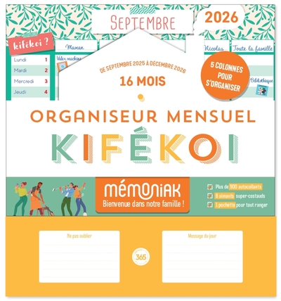 Picture of Organiseur calendrier mensuel aimanté Kifékoi sept. 2025-déc. 2026 par colonne