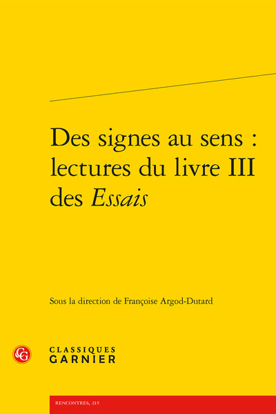 Picture of Des signes au sens : lectures du livre III des Essais