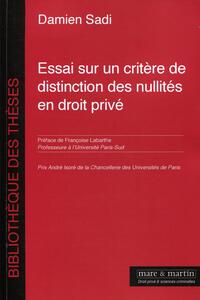Image de Essai sur un critère de distinction des nullités en droit privé