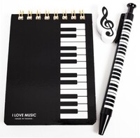 Image de CADEAU MUSIQUE : PETIT CARNET AVEC DESIGN DE CLAVIER PIANO ET STYLO PIANO ET GOMME