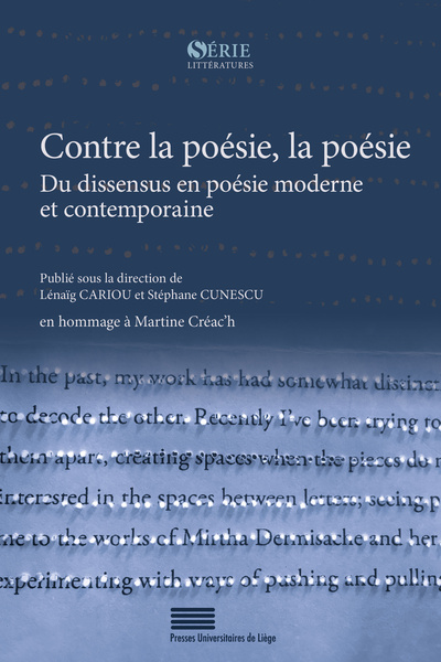 Picture of CONTRE LA POESIE, LA POESIE. DU DISSENSUS EN POESIE MODERNE ET CONTEMPORAINE