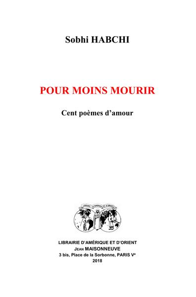 Picture of Pour moins mourir. Cent poèmes d'amour