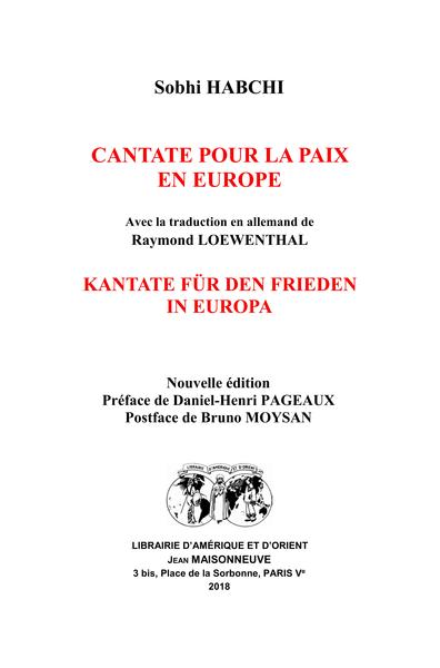 Picture of Cantate pour la Paix en Europe. Kantate für den frieden in Europa. 2e édition