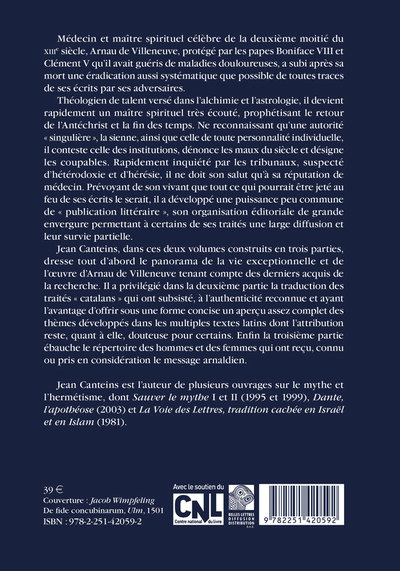 Arnau de Villeneuve, tome II, De l'interprétation « séminale » des lettres à la revendication prophétique (9782251420592-back-cover)