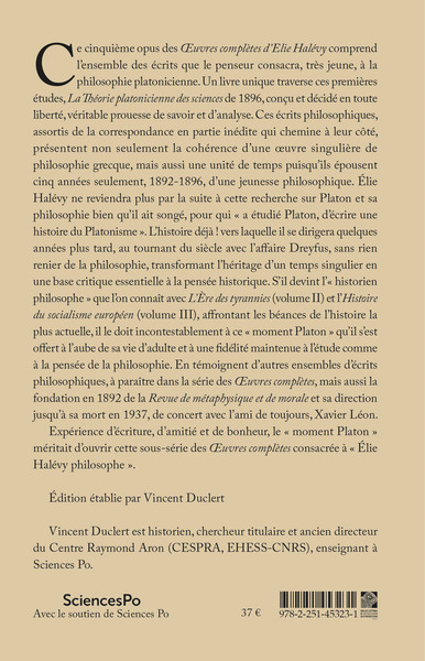 Le Moment Platon. Élie Halévy philosophe I, Œuvres complètes, tome IV (9782251453231-back-cover)