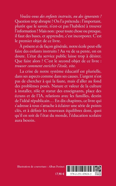 Des enfants instruits, Réconcilier l’école et la culture (9782251458243-back-cover)