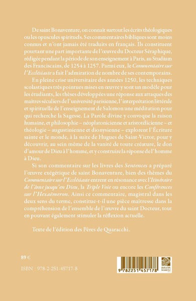 Commentaire sur l'Ecclésiaste (9782251457178-back-cover)
