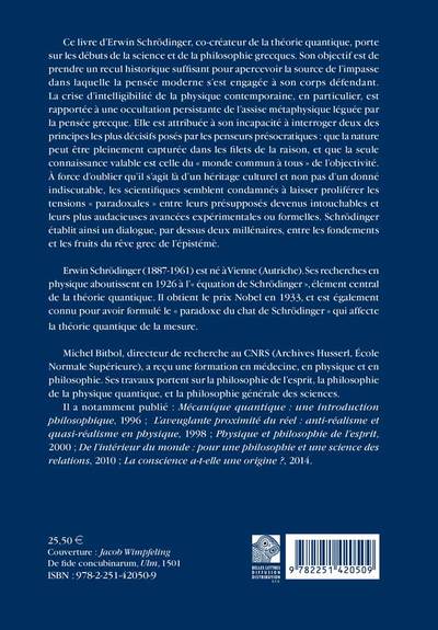 La Nature et les Grecs, Suivi de La clôture de la représentation, par Michel Bitbol (9782251420509-back-cover)