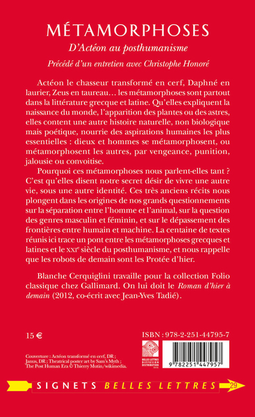 Métamorphoses, D'Actéon au posthumanisme (9782251447957-back-cover)