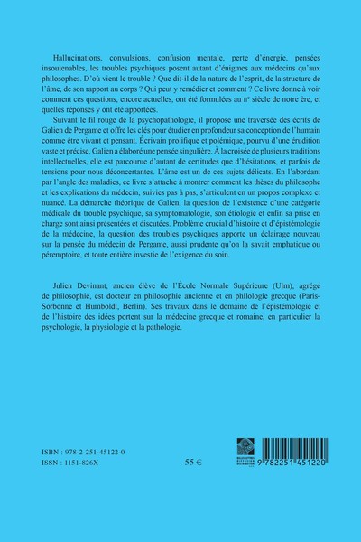 Les Troubles psychiques selon Galien, Étude d'un système de pensée (9782251451220-back-cover)