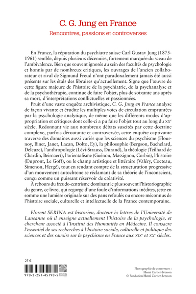 C. G. Jung en France, Rencontres, passions et controverses (9782251451985-back-cover)