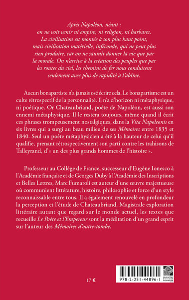 Le Poète et l'Empereur, & autres textes sur Chateaubriand (9782251448961-back-cover)