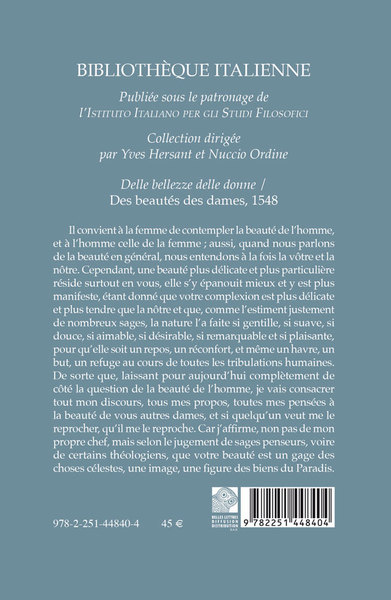 Delle bellezze delle donne / Des beautés des dames (9782251448404-back-cover)