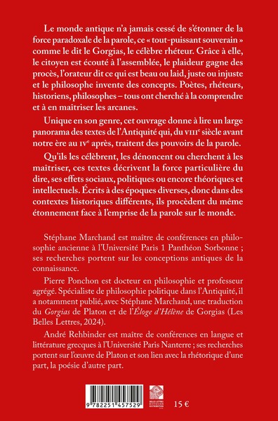 La force de la parole, Les textes essentiels de l'Antiquité (9782251457529-back-cover)