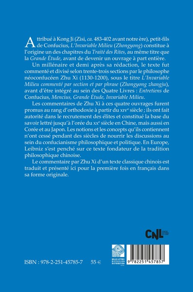 L'invariable milieu commenté par section et par phrase, Zhongyong zhangju (9782251457857-back-cover)