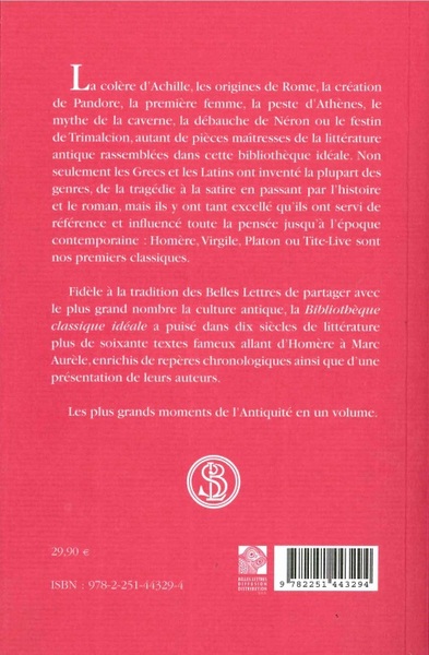 Bibliothèque classique idéale, De Homère à Marc-Aurèle (9782251443294-back-cover)