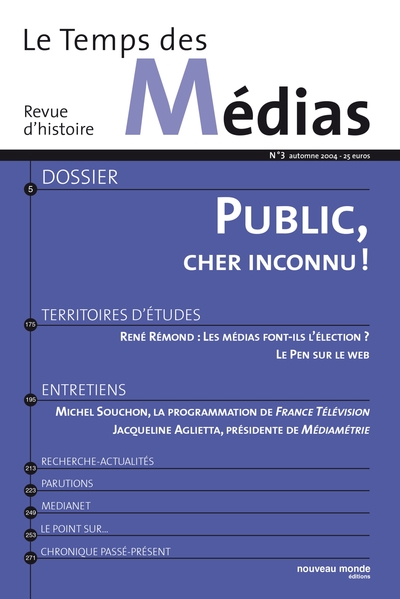Le Temps des médias n° 3, Public, cher inconnu! (9782847360851-front-cover)