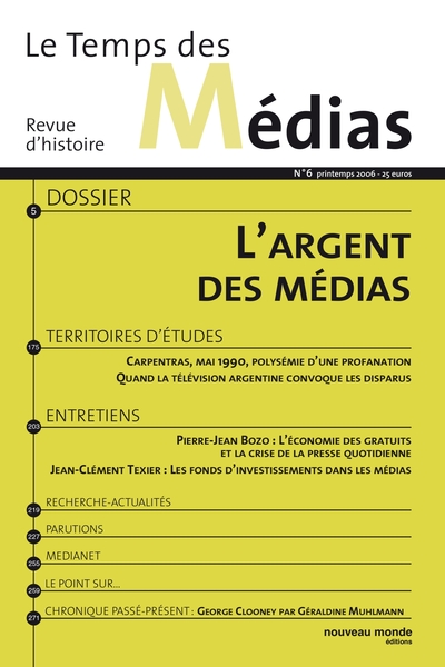 Le Temps des médias n° 6, L'Argent des médias (9782847361476-front-cover)