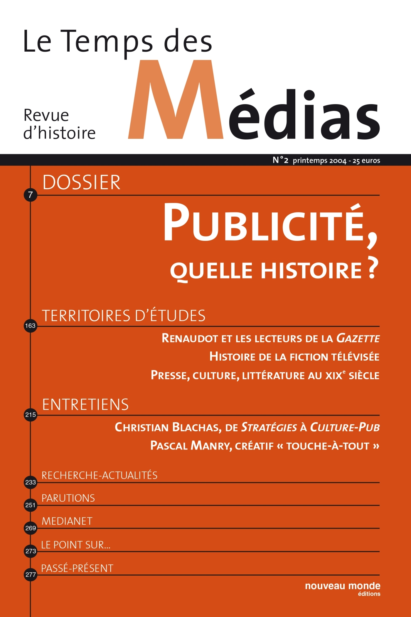 Le Temps des médias n° 2, Publicité, quelle histoire? (9782847360523-front-cover)