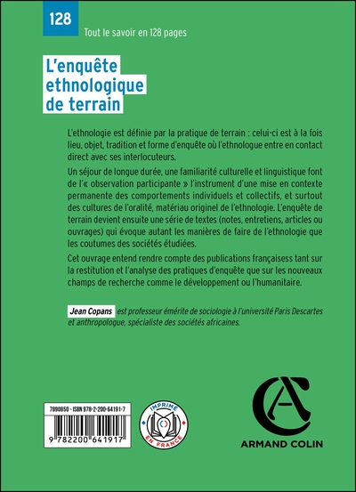 L'enquête ethnologique de terrain - 3e éd. (9782200641917-back-cover)