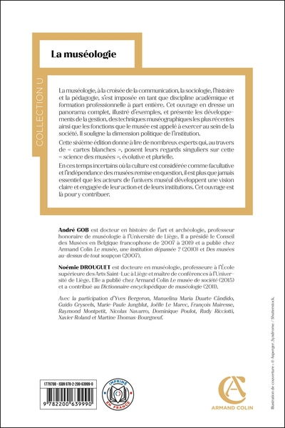 La muséologie - 6e éd., Histoire, développements, enjeux actuels (9782200639990-back-cover)