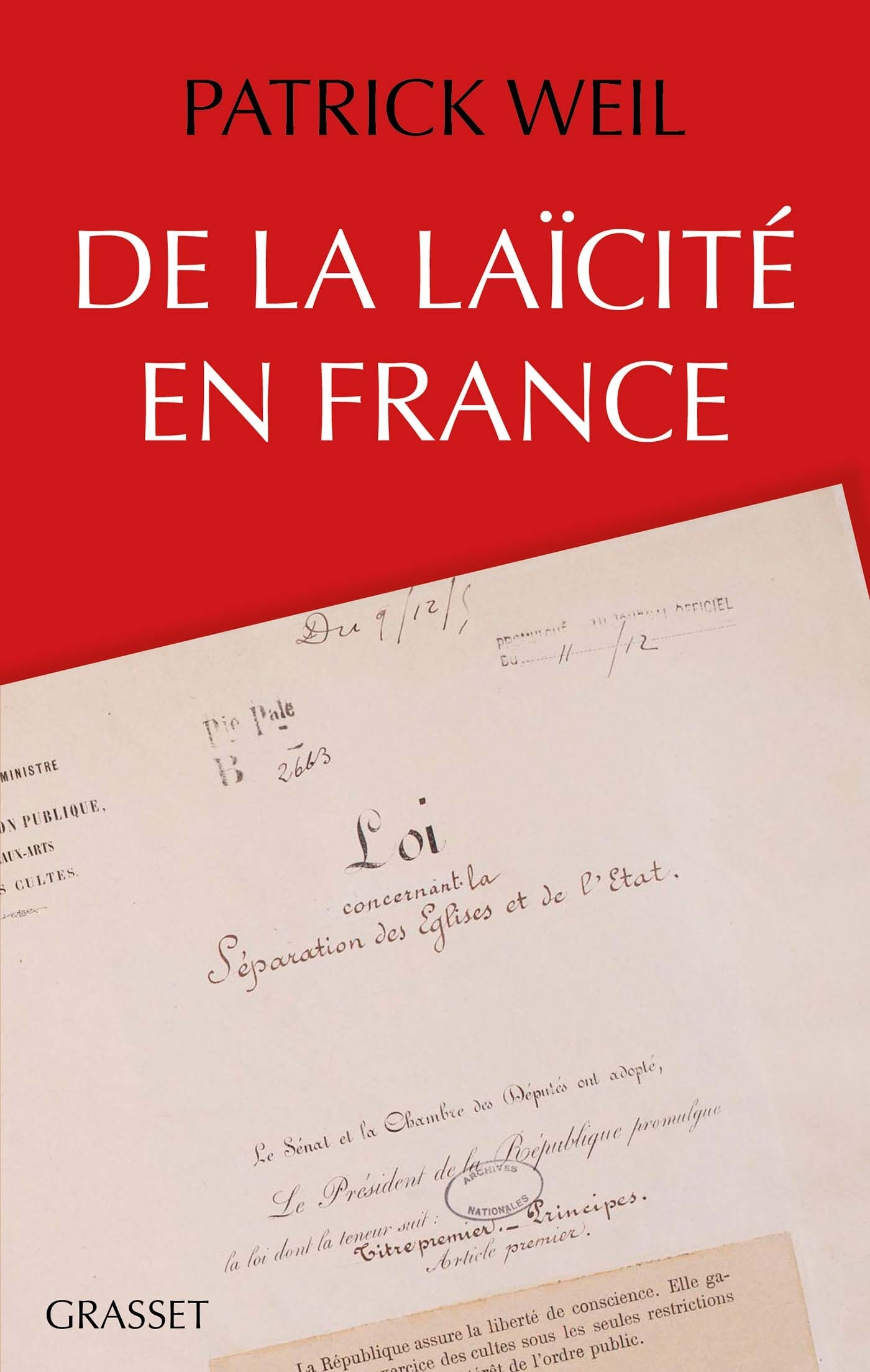 De la laïcité en France (9782246827757-front-cover)