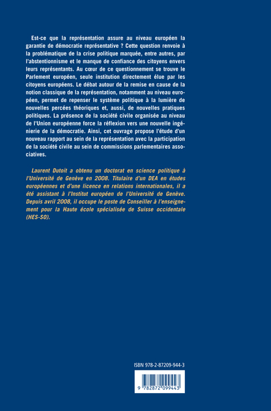 PARLEMENT EUROPEEN ET SOCIETE CIVILE (9782872099443-back-cover)