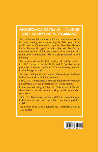 PROCEEDINGS OF THE 70TH ANNIVERSARY NF MEETING IN CAMBRIDGE (9782872099375-back-cover)