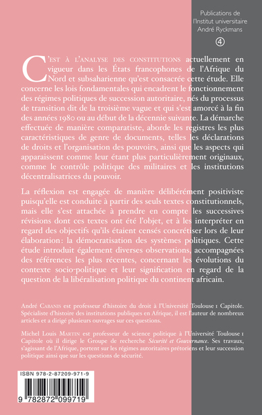 Le constitutionnalisme de la troisième vague en Afrique francophone (9782872099719-back-cover)