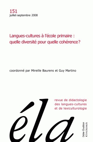 Études de linguistique appliquée - N°3/2008, Langues-cultures à l'école primaire : quelle diversité pour quelle cohérence ? (9782252036518-front-cover)