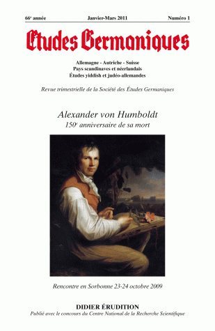 Études germaniques - N°1/2011, Alexander von Humboldt - 150e anniversaire de sa mort (9782252038055-front-cover)