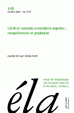 Études de linguistique appliquée - N° 4/2007, L'écrit en contexte universitaire argentin : compréhension et production (9782252036105-front-cover)